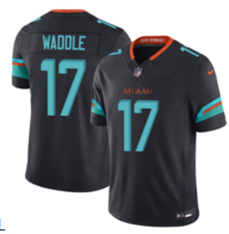 Men 2025 Miami Dolphins #17 Waddle black 5th generation Throwback Nike Limited NFL Jersey style 001